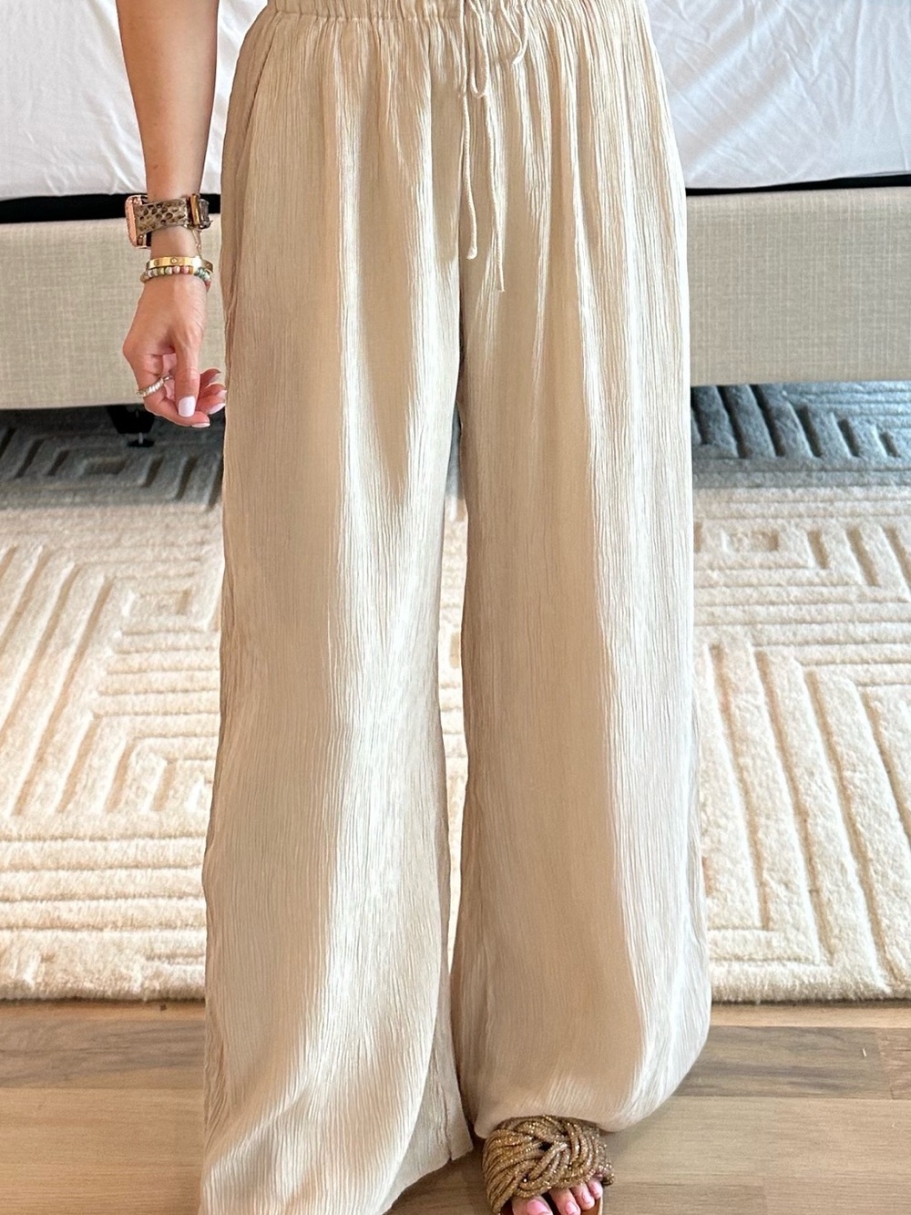 Crinkle wide leg pull on pants
